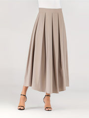 High Waist Pleated Maxi Skirt Casual Solid Women's Clothing