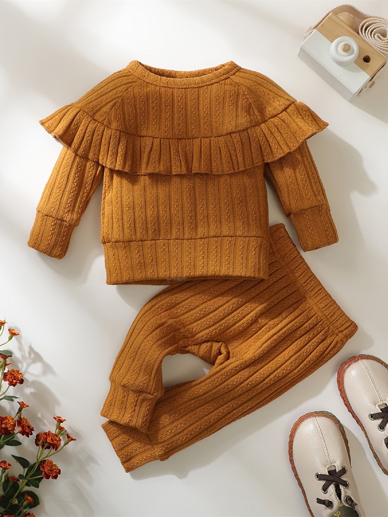 Newborn Infant Baby Girls Ruffled Long Sleeve T Shirt & Pants Outfit