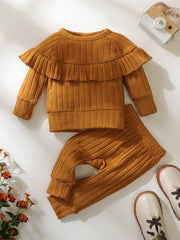 Newborn Infant Baby Girls Ruffled Long Sleeve T Shirt & Pants Outfit