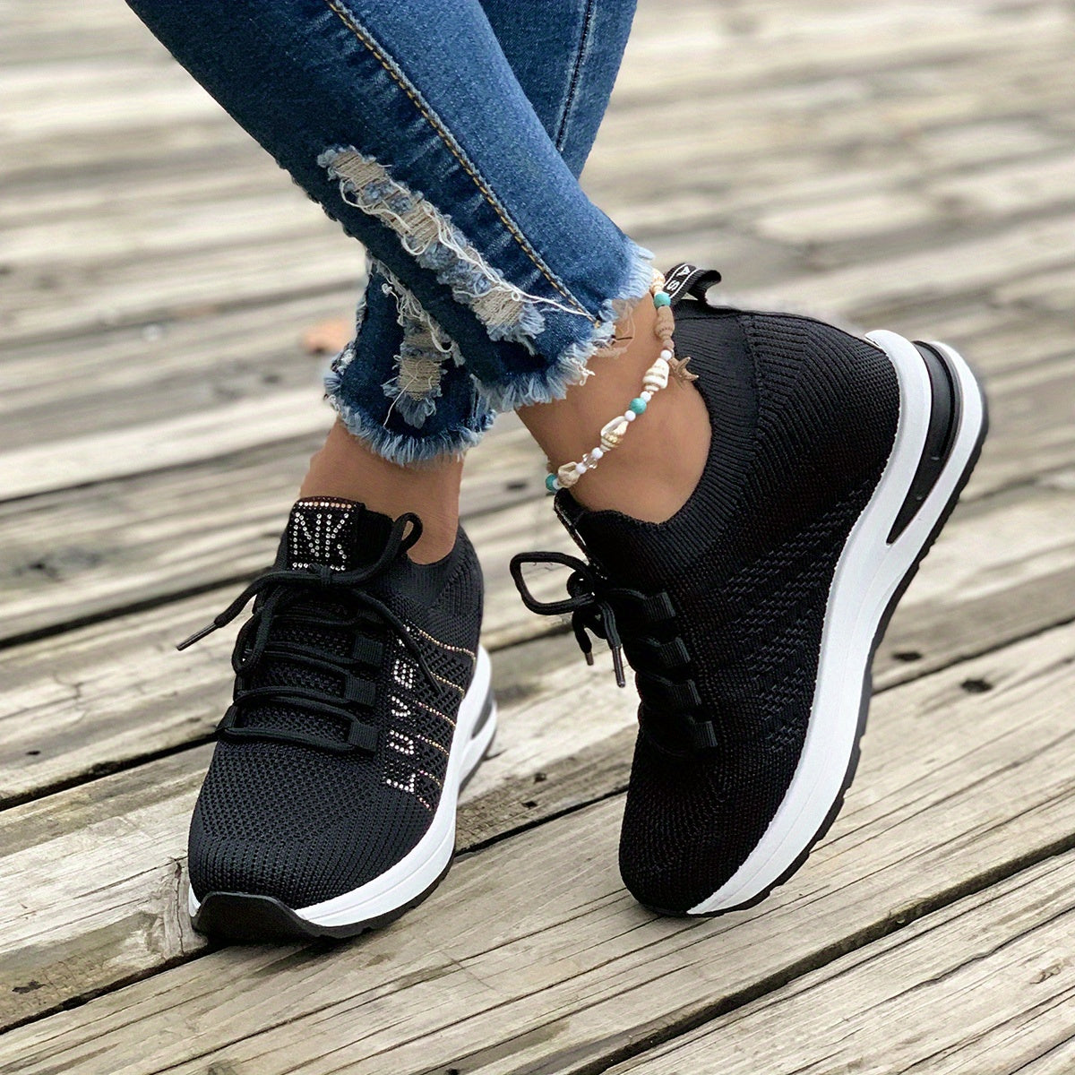 Women's Mesh Sneakers Lace Up Low Round Toe Heightening Breathable Shoes