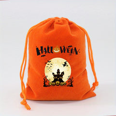Orange Velvet Cloth Bag Halloween Candy Gift Bag Drawstring Small Bag