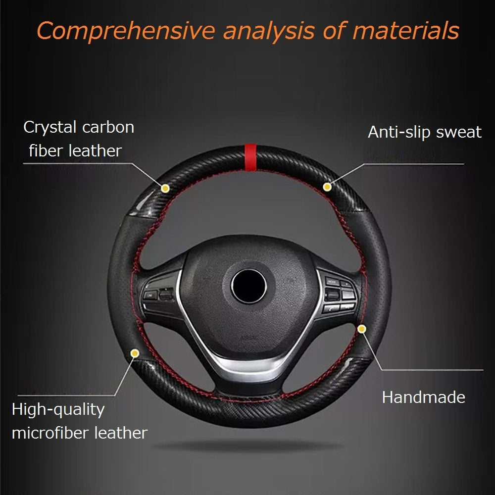 Red Mark Micfiber Carbon Fiber Leather Car Steering Wheel Cover