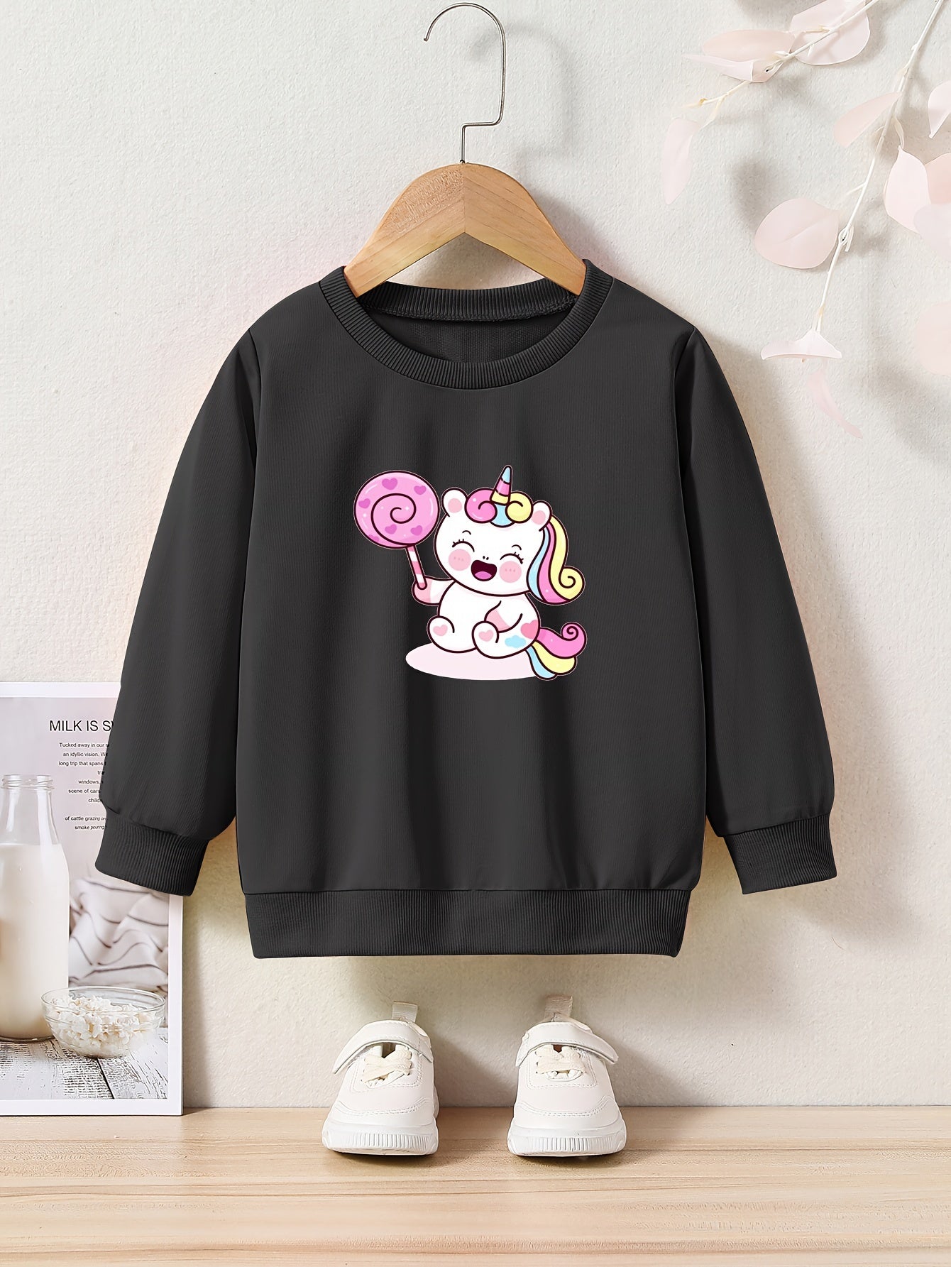 Lollipop Unicorn Graphic Crew Neck Sweatshirt for Kids