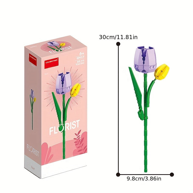 DIY Building Block Flower Bouquet Kit - 12 Models Desk Decor Set