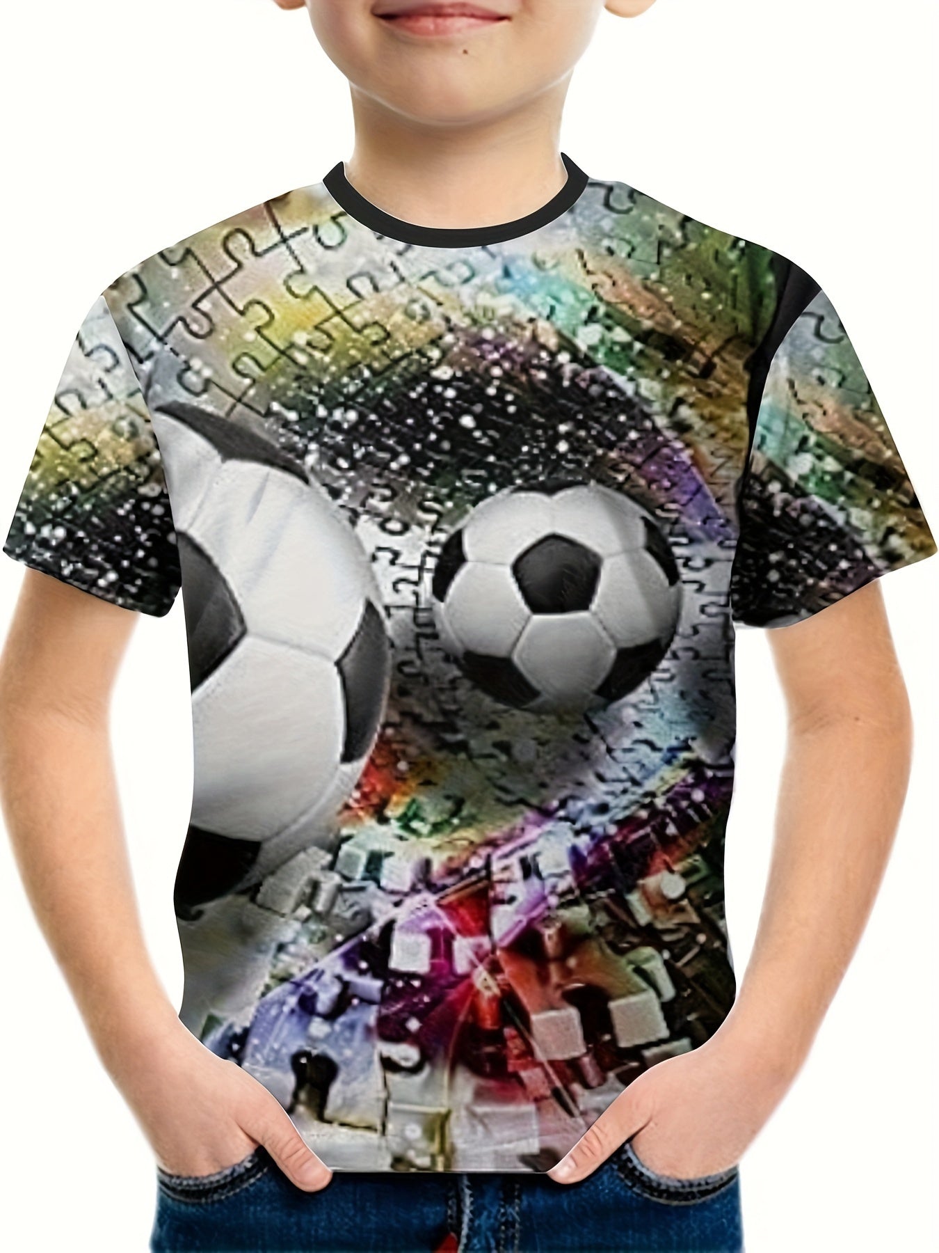 Soccer Puzzle 3D Print Boy's T-Shirt Kids Short Sleeve Summer Top