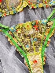 Floral Embroidery Lingerie Set Mesh Unlined Bra & Sheer Panties