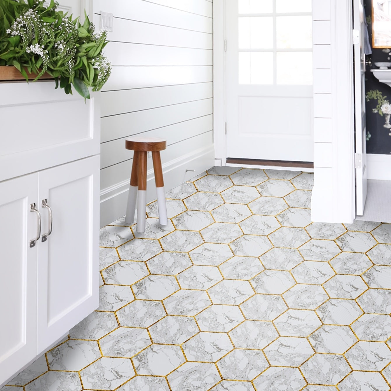 10pcs Hexagon Tile Stickers Kitchen Waterproof Self adhesive 9.05x7.87in
