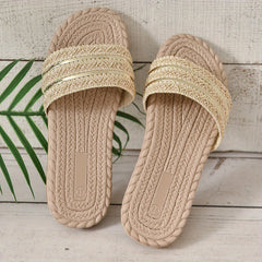 Women's Golden Slide Sandals Flat Slip On Beach Shoes