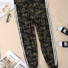 Women's Plus Camo & Stripe Print Tie Yoga Leggings