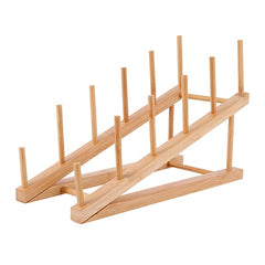 Wooden Dish Rack Bamboo Drying Stand Pot Lid Holder Kitchen Organizer