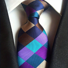 Plaid Style Mens Orange Purple Necktie Set