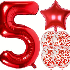 Red Birthday Balloon Set - 40" Giant, 18" Star, 12" Confetti Balloons