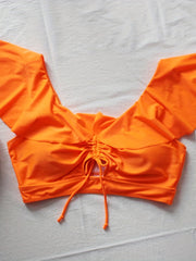 Colorblock Drawstring Bikini Set Plus Size