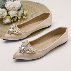Women's Rhinestone Ballet Flats Pointed Toe Slip On Satin Soft Sole