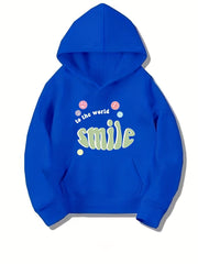 Girls ''Smile To The World'' Print Hooded Sweatshirt