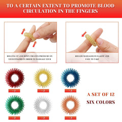 12pc Sensory Fidget Rings Set - Stress Relief & Anxiety Reducer - 6 Colors