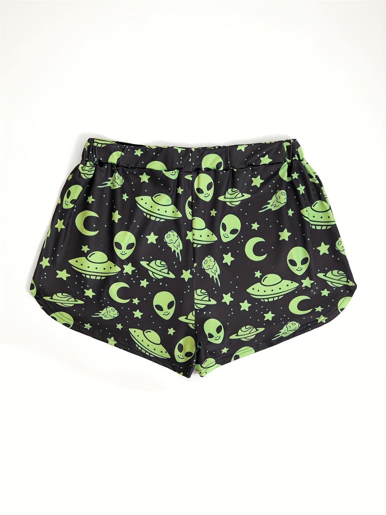 Spaceship & Alien Print Drawstring Shorts for Women