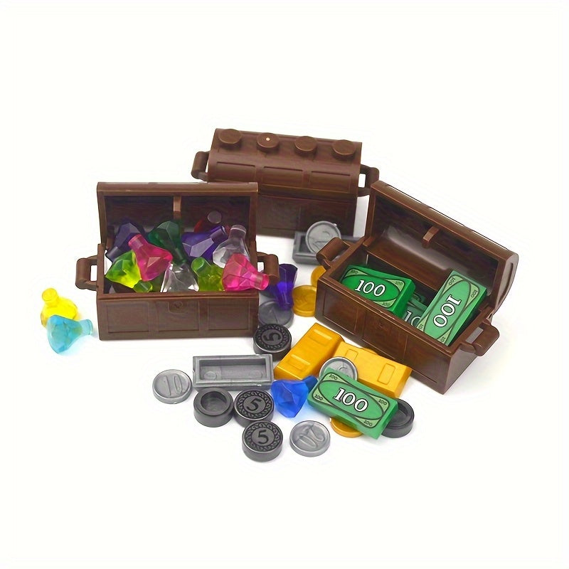 MOC Treasure Building Blocks Box with Coins & Dollar Accessories