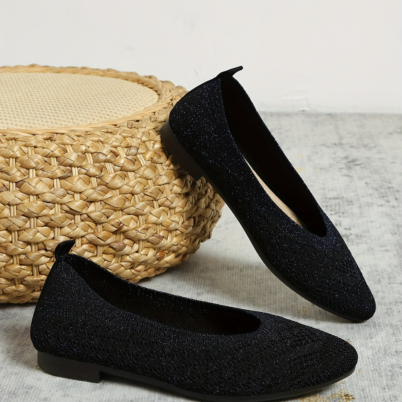 Women's Sparkly Pointed Toe Knitted Ballet Flats
