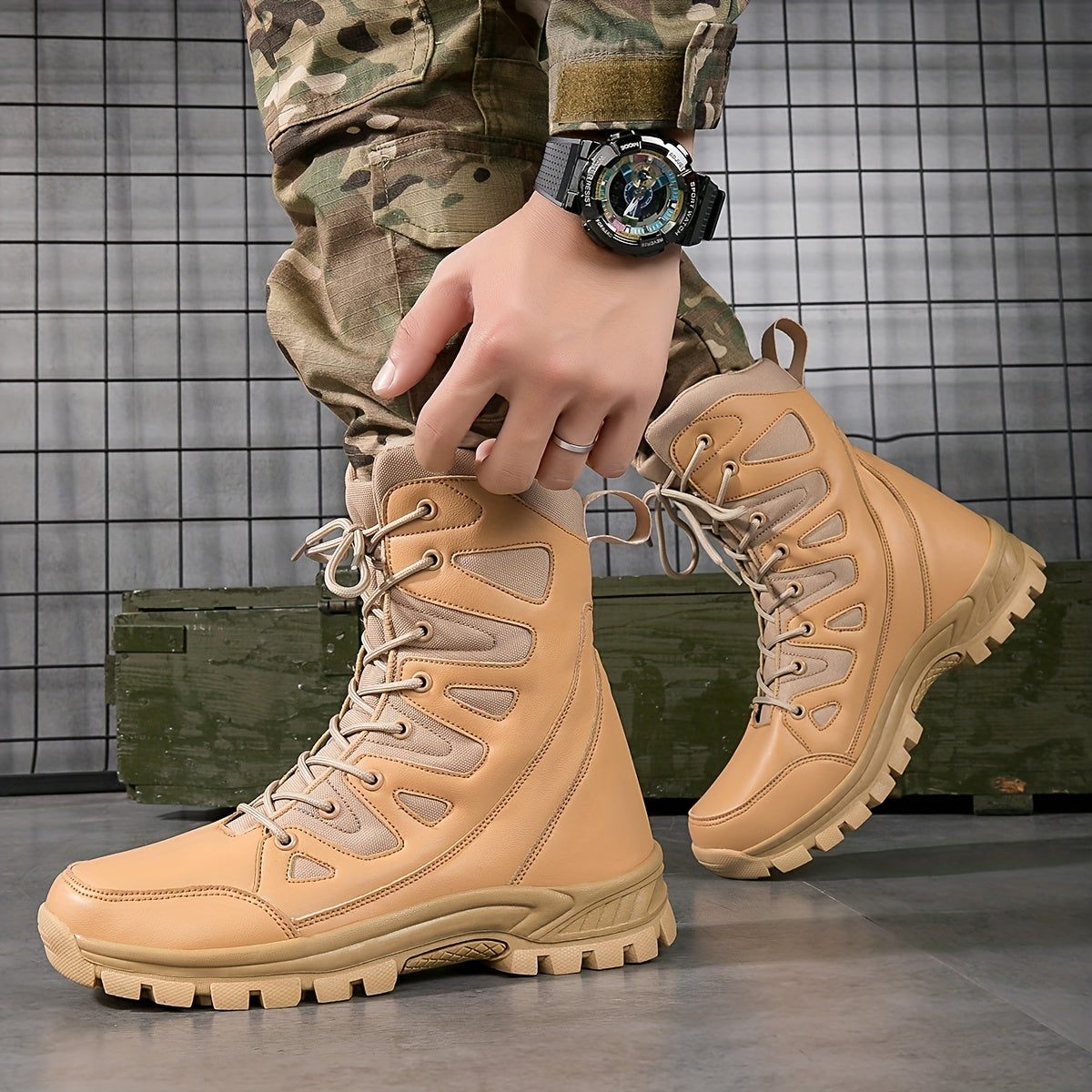 Men's Outdoor Combat Boots Lace up Walking Hiking Army Boots