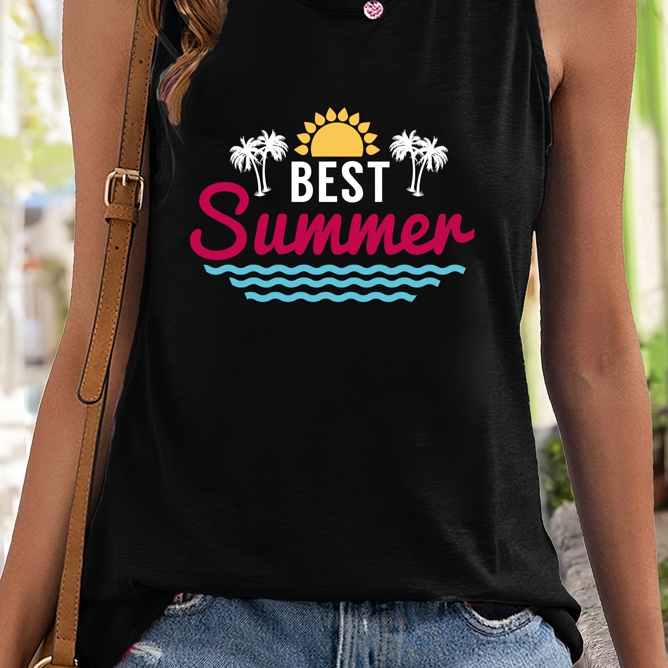 Coconut Tree & Sun Pattern Stretchy Sports Vest Women's Activewear