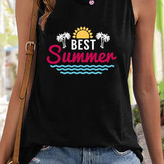 Coconut Tree & Sun Pattern Stretchy Sports Vest Women's Activewear