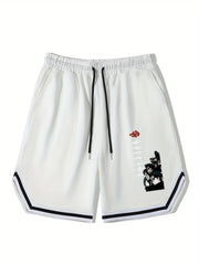 Men's Anime Graphic Drawstring Streetwear Shorts for Workout Fitness