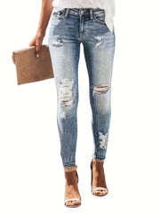 Ripped Skinny Jeans Slim Fit Distressed Slash Pockets Stretchy Denim