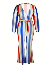 Rainbow Print V Neck Long Sleeve Jumpsuit