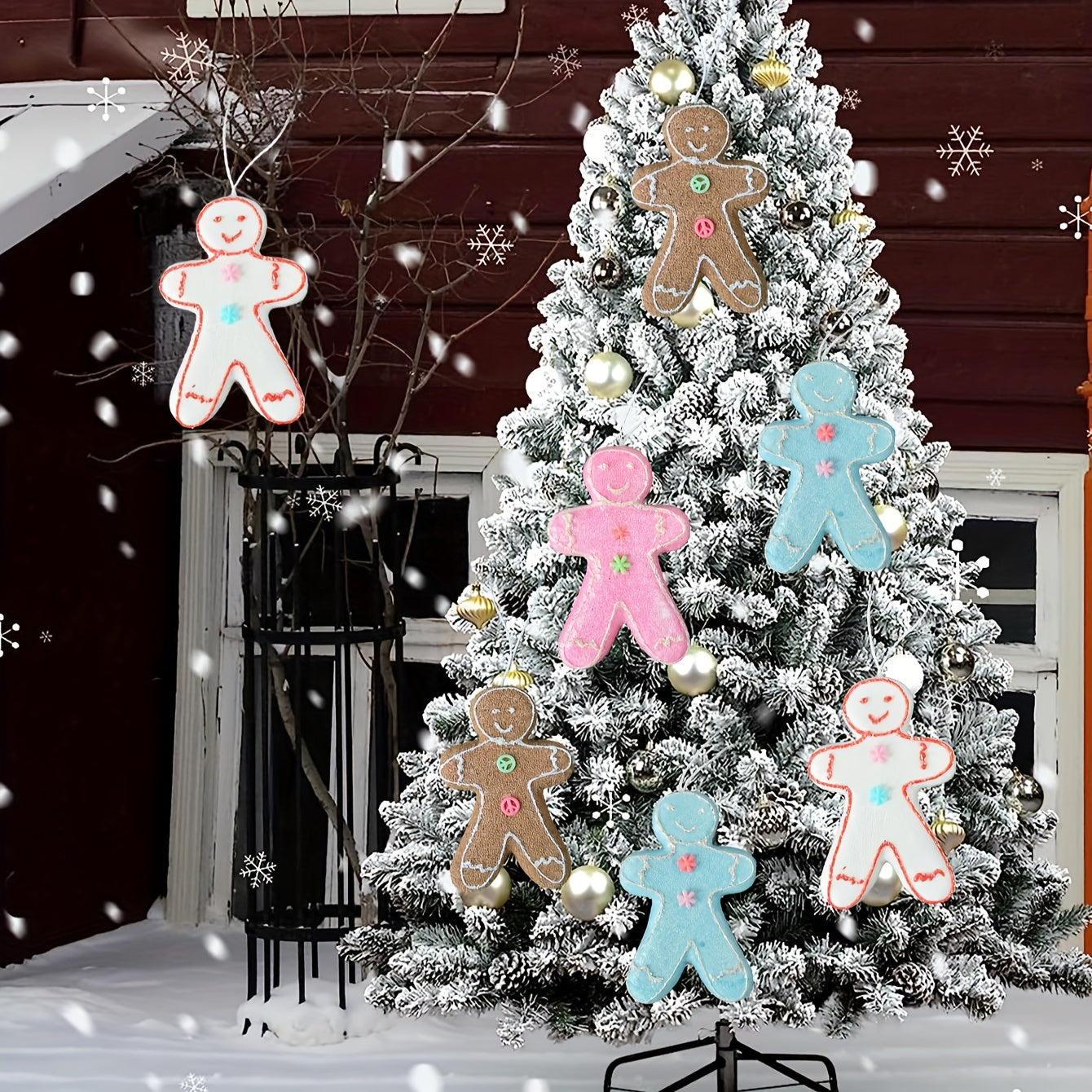4pcs Macaron Colored Gingerbread Man Snowman Ornaments