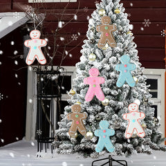 4pcs Macaron Colored Gingerbread Man Snowman Ornaments