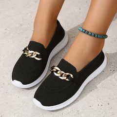 Metallic Chain Slip-On Round Toe Flat Shoes Low Flying Woven Comfy