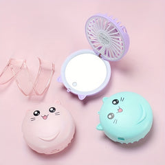 Portable Folding Makeup Mirror With Mini Fan LED Light Fill Beauty Makeup Mirror