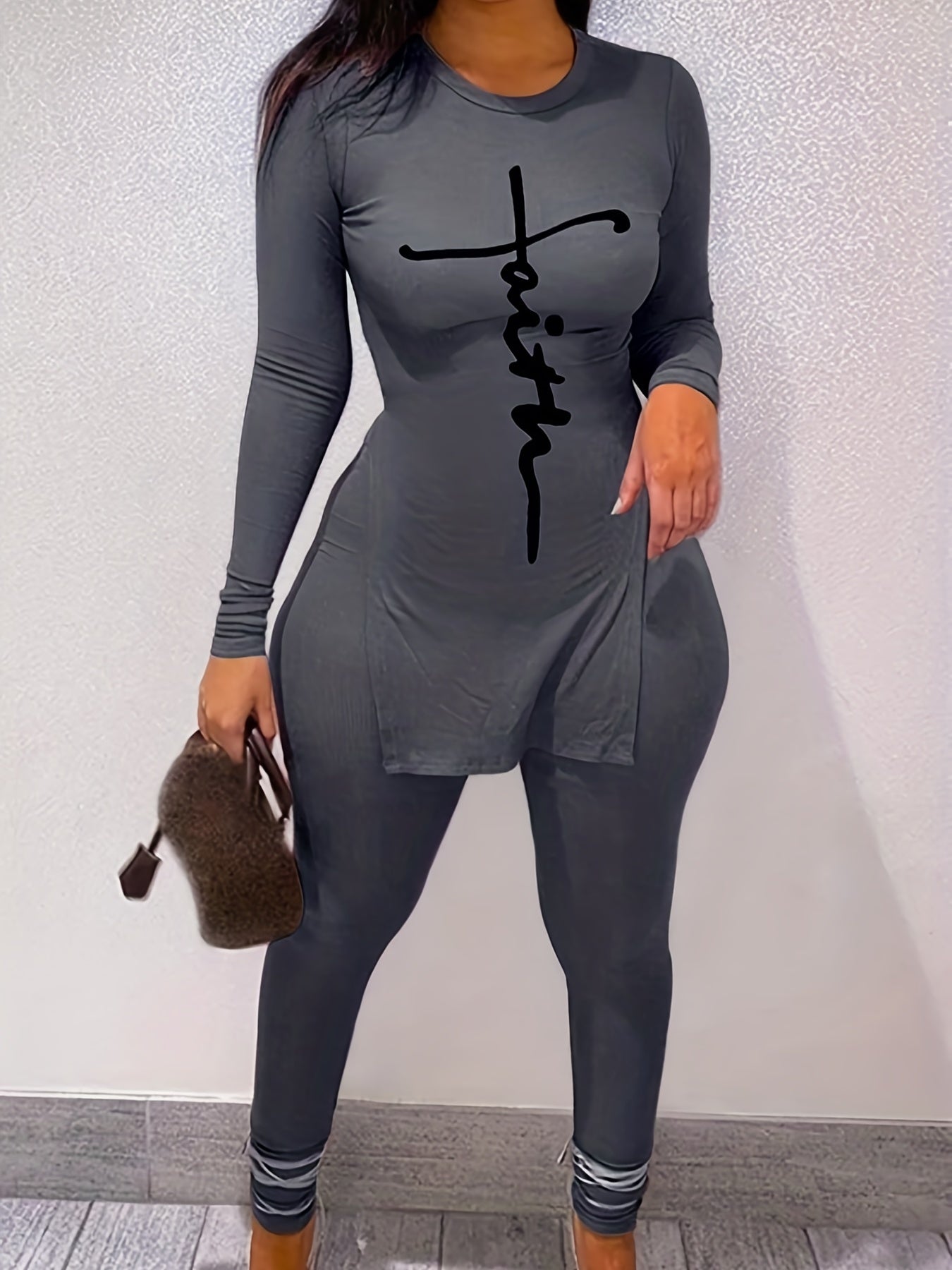 Cross Letter Print Tee & Leggings Set