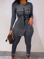 Cross Letter Print Tee & Leggings Set
