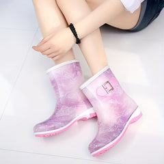 Women's Buckle Rain Boots Comfortable Slip On Shoes