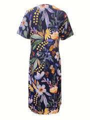 Floral Print Ruched Dress with Pockets