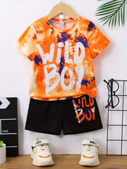 Boys Tie Dye Casual Outfit Round Neck T shirt & Shorts Kids Summer Clothes Sets