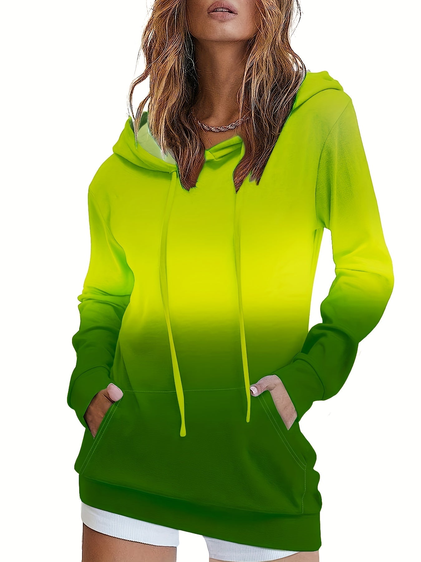 Ombre Kangaroo Pocket Hoodie Casual Long Sleeve Drawstring Hoodies Sweatshirt