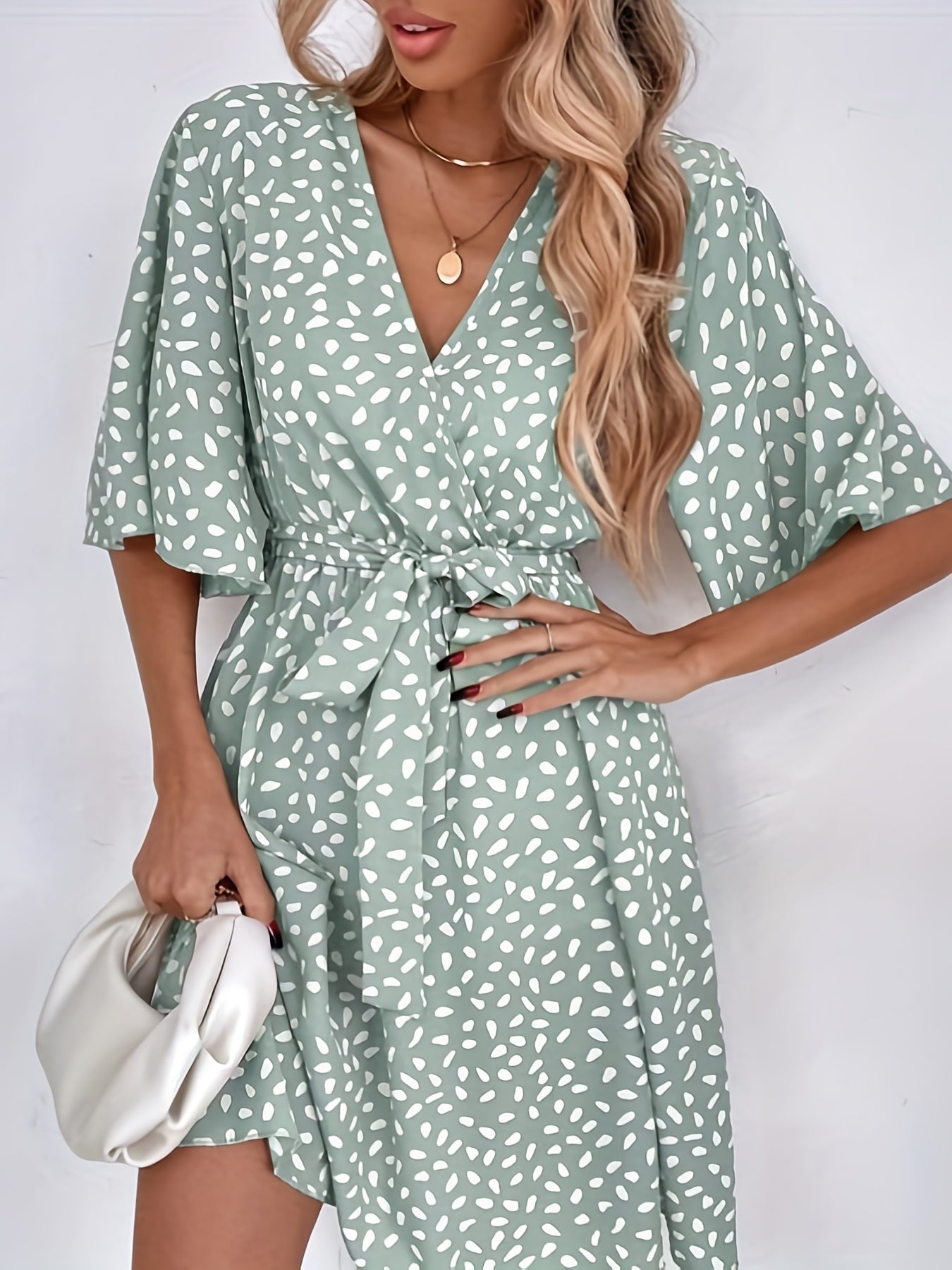 Floral Print Tie Front Dress V Neck Short Sleeve Dress Casual