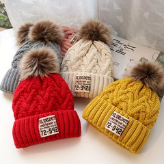Baby Hat Autumn Winter Kids Knitted Hat Thick Plus Velvet Woolen Hat