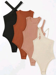 Ribbed Knit Bodysuit 4 Pack Sleeveless Sexy Casual Bodysuits