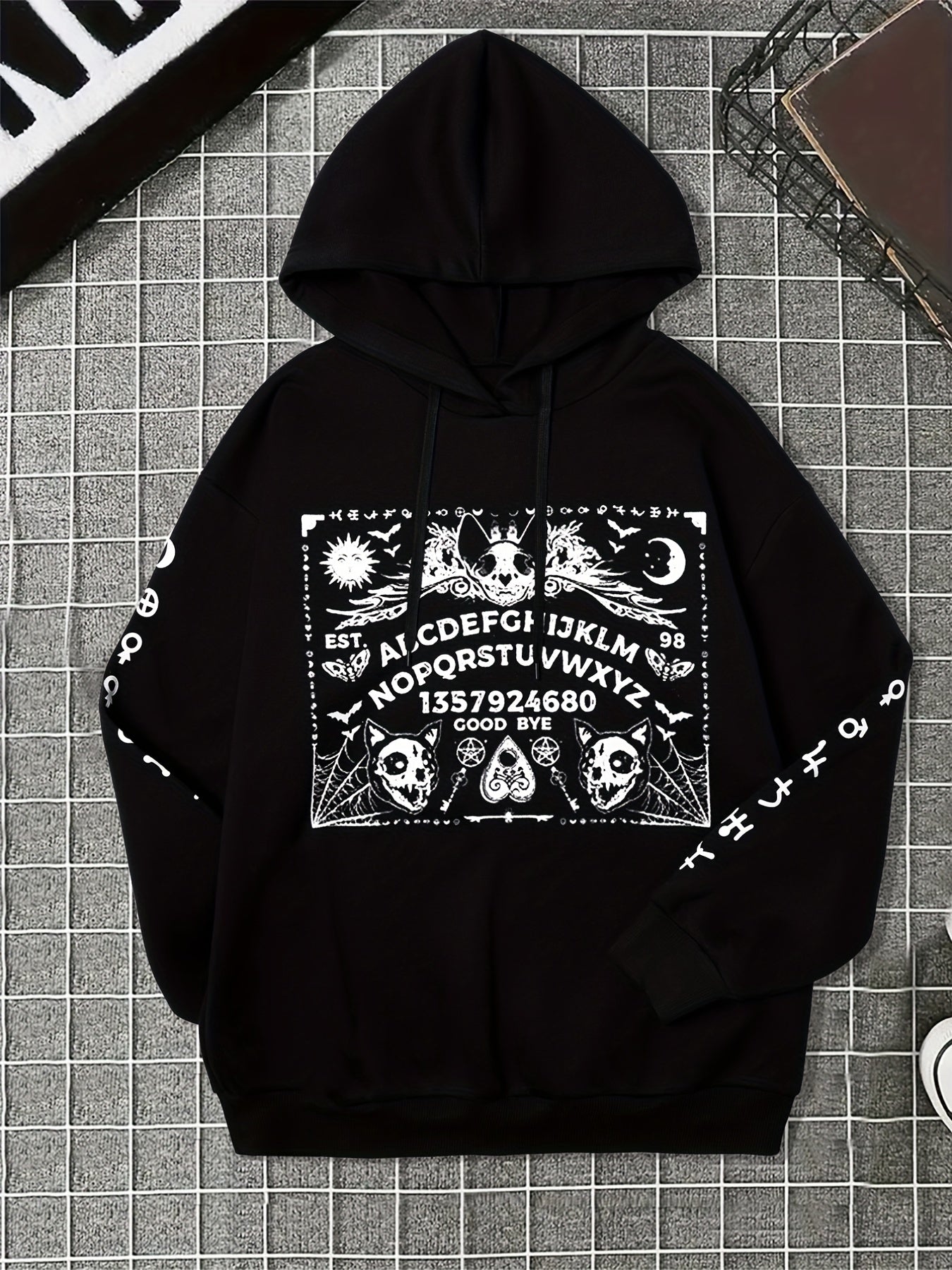 Skull Print Drawstring Hoodies Gothic Long Sleeve Sweatshirt