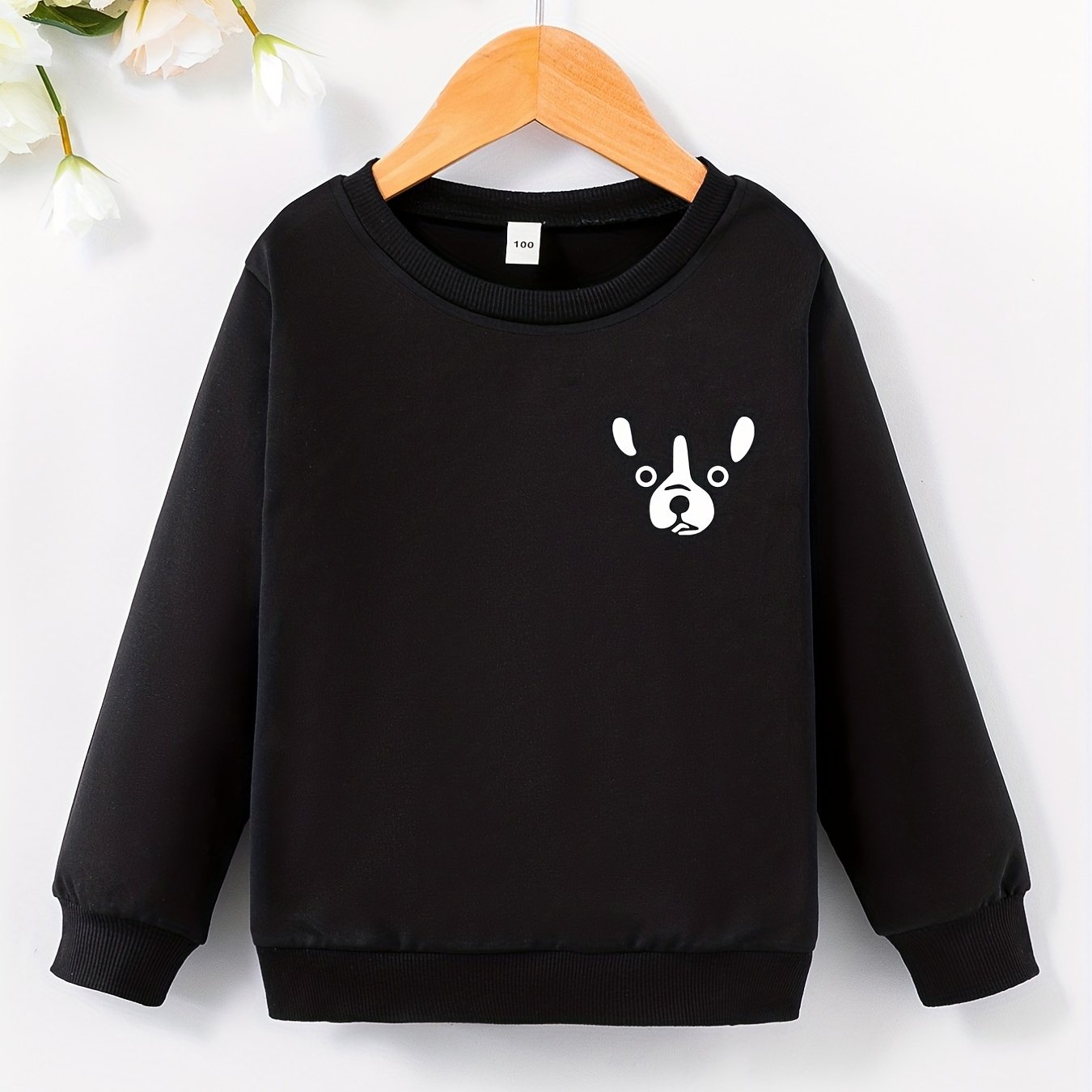 Girls' Dog Face Print Crew Neck Pullovers Sweatshirt Tops