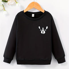 Girls' Dog Face Print Crew Neck Pullovers Sweatshirt Tops