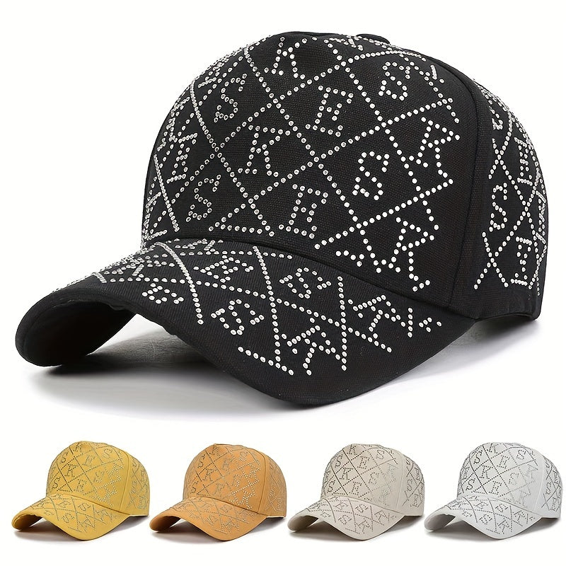 Rhinestone Letter Baseball Cap Adjustable Dad Hat Hip Hop Sun Hat