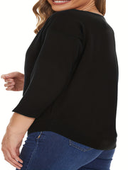 Casual Sweater Women's Plus Solid Long Sleeve Round Neck Knit Top