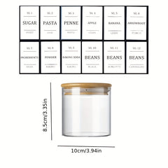 750ML Glass Storage Jar Sealed Jar With 12 Food Labels