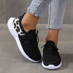 Leopard Pattern Breathable Lace-up Running Shoes Women's Footwear