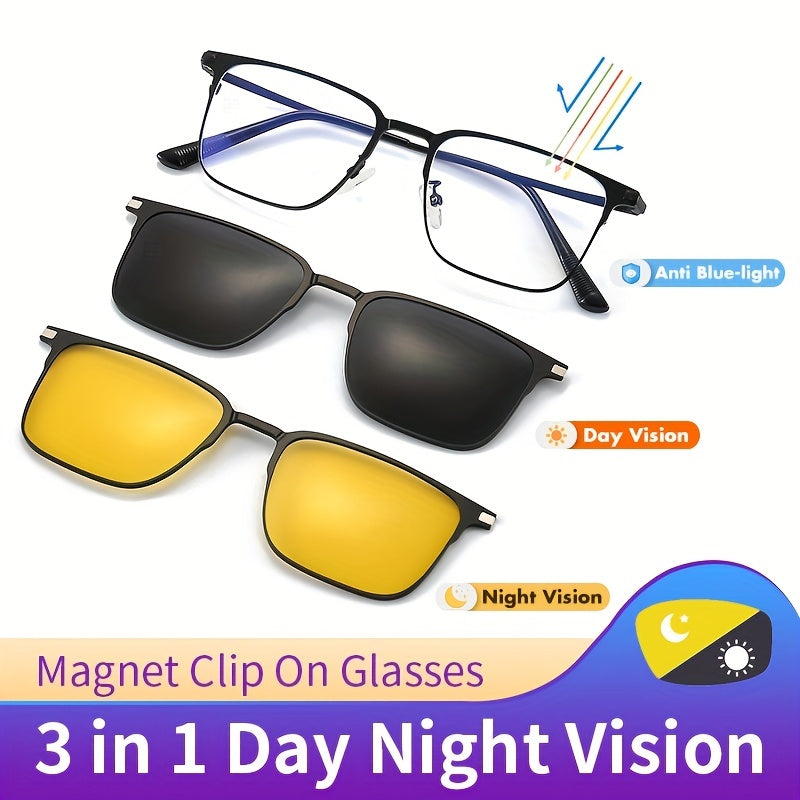 Polarized Magnet Clip On Glasses Men Night Vision Sunglasses Set